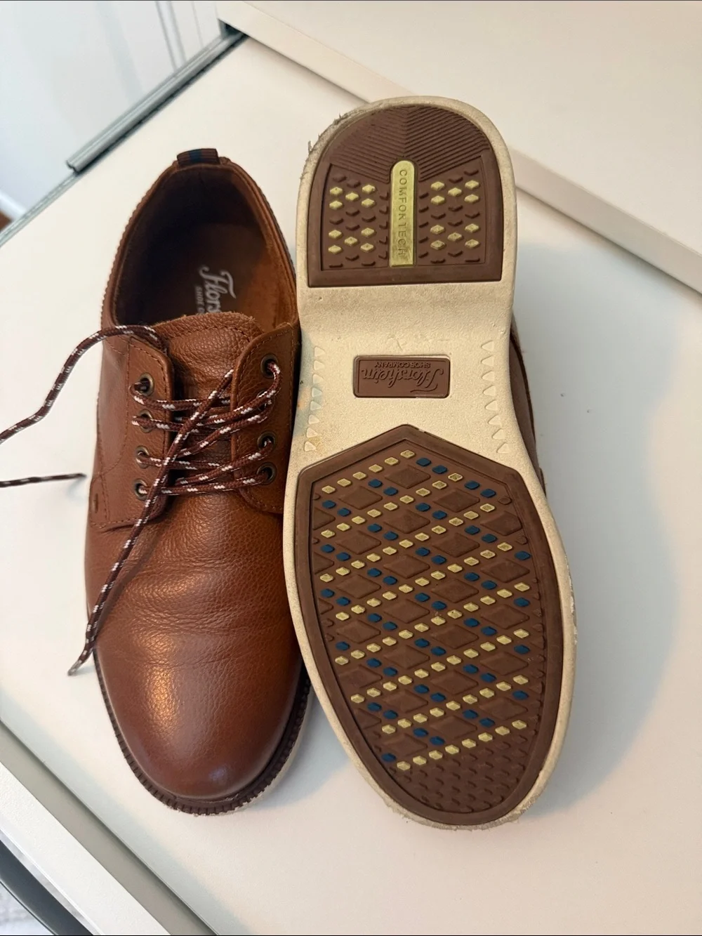 Florsheim Tan Pebbled Leather Kids Lace-Up Dress Shoes